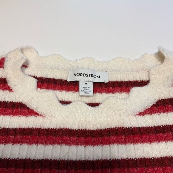 Nordstrom Red Breton Stripe Distressed Cropped Ribbed Sweater, M. French Girl - Picture 5 of 12